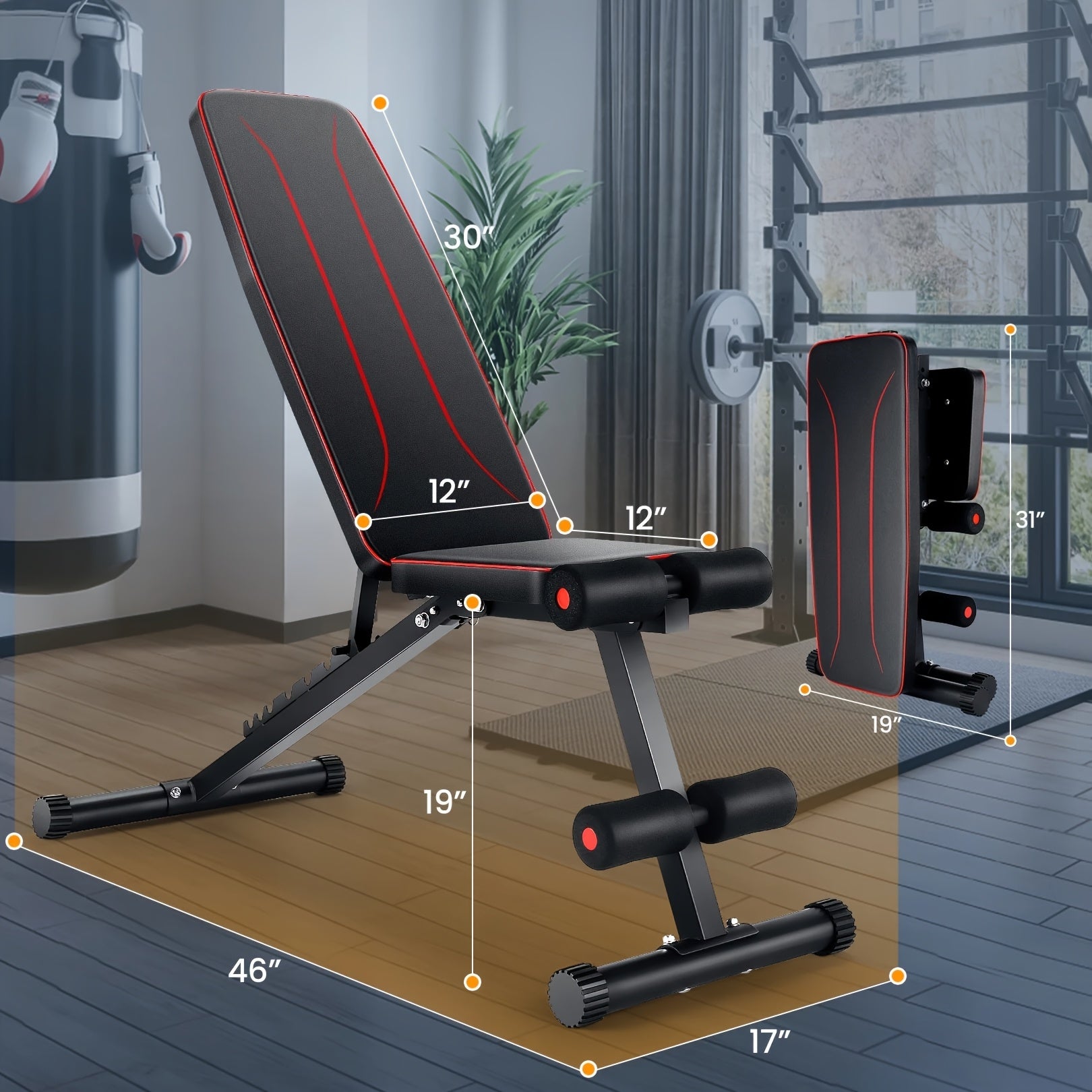 Weight Bench Set with Squat Rack – Adjustable Foldable Workout Bench Press, Leg Developer & Preacher Curl Pad for Home Gym Full Body Training | 800–1200 LBS Capacity | Black, Red, Pink