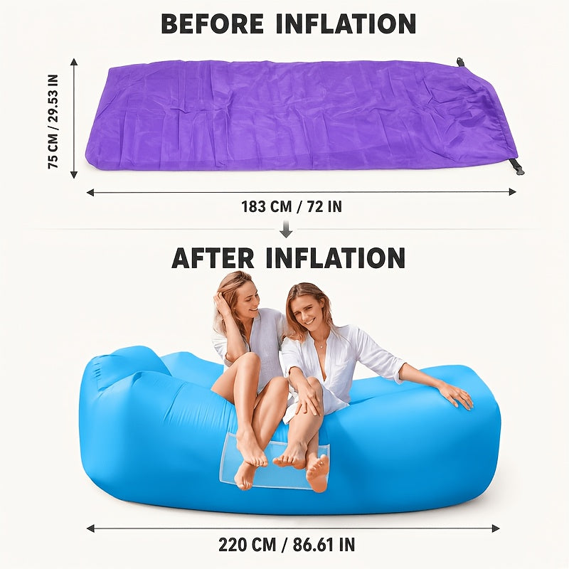 Inflatable Lounger Sofa Bed 1-Person Portable Foldable Air Cushion with Storage Bag for Camping Beach Outdoor Relaxation 6 Colors