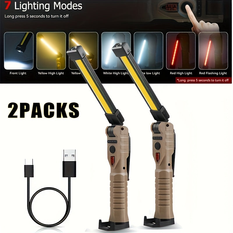COB LED Rechargeable Work Light 1000 Lumens Portable Hanging Camping Lamp – 5 Brightness Modes 200M Beam Built-In Battery 2-10 Pack