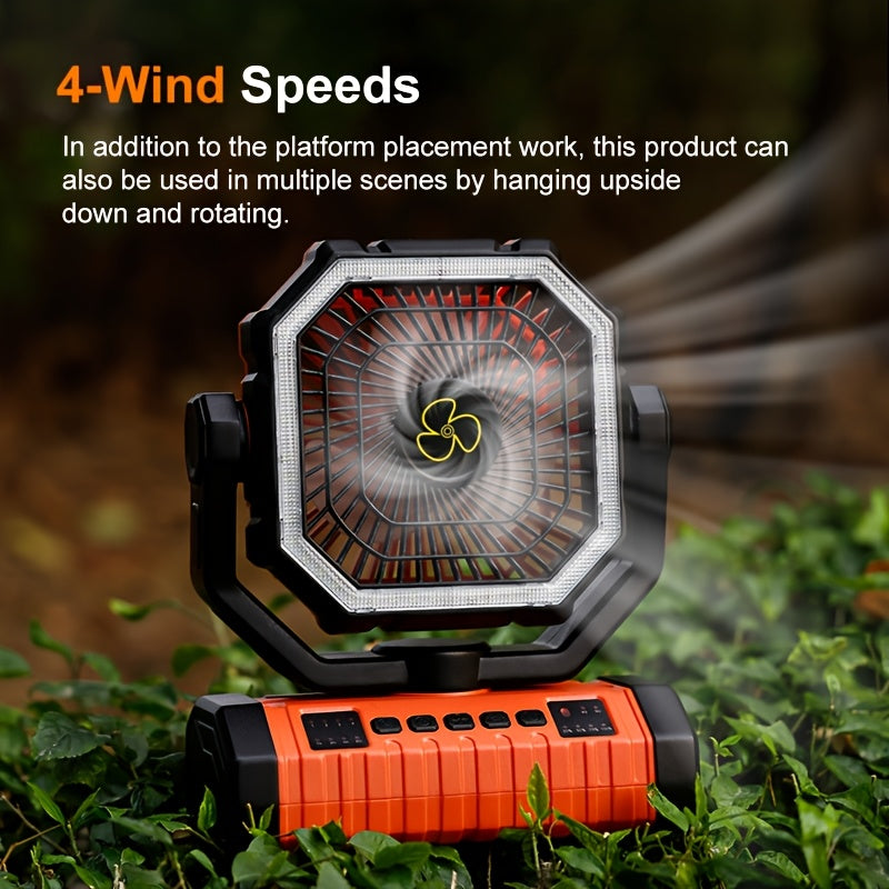 20000mAh Portable Camping Fan with LED Light USB Rechargeable – Battery Powered Tent Fan for Outdoor Hiking Fishing Travel