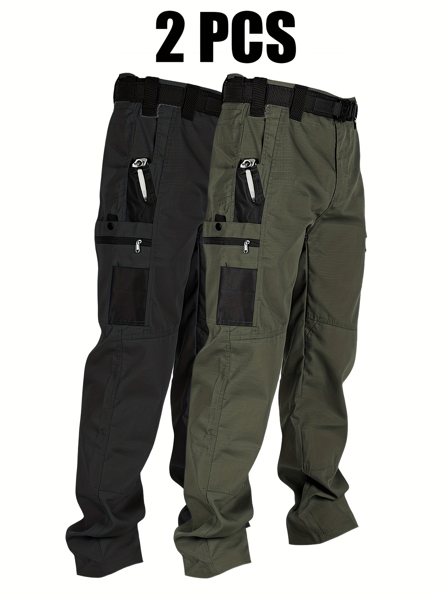 2-Pack Men's Utility Cargo Pants – Lightweight Tactical Workwear with Stretch Ripstop Fabric, Multi-Pocket Design, Sizes S-XXXL, 6 Color Combinations