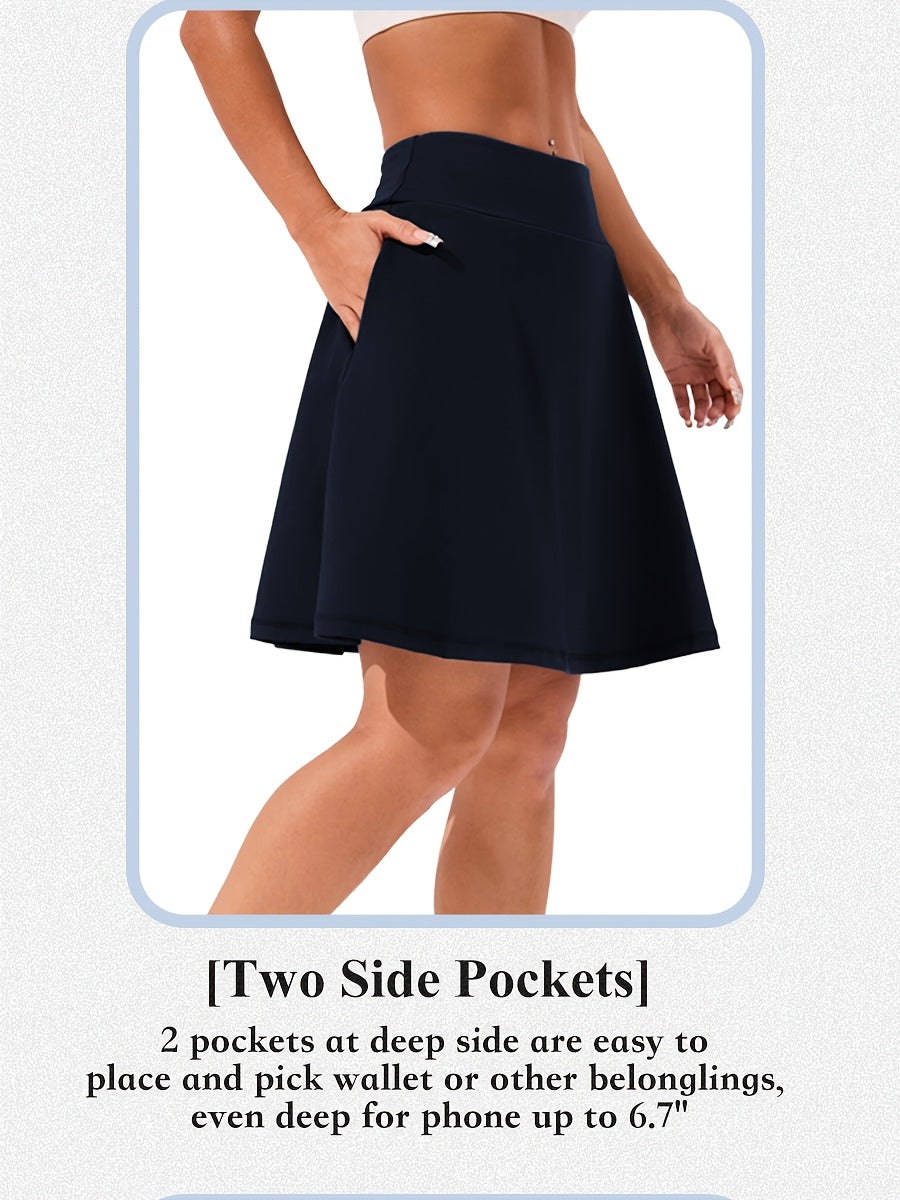 Women's Knee-Length Skort 20-Inch High Waist with 5 Pockets Built-In Shorts Long Athletic Skirt for Tennis Golf Workout Casual Wear S-XXL
