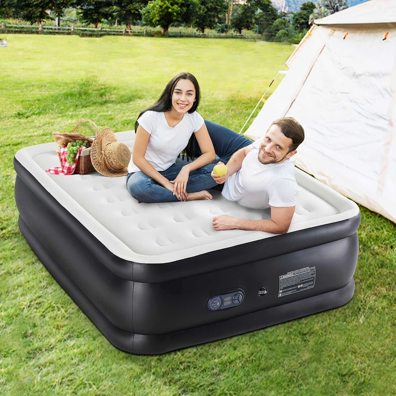 Camping Air Mattress Twin Queen with Built-In Pump 660LB Capacity – 16 18 22 Inch Thick Inflatable Mattress Non-Slip Bottom for Outdoor Camping Yard