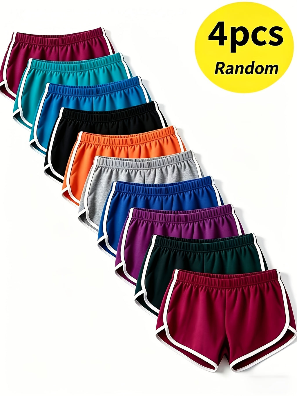 4 Pack Women's Retro Dolphin Shorts Mixed Colors – Breathable Casual Sports Shorts with White Piping & Elastic Waist for Running Gym Yoga Lounge S M L XL XXL