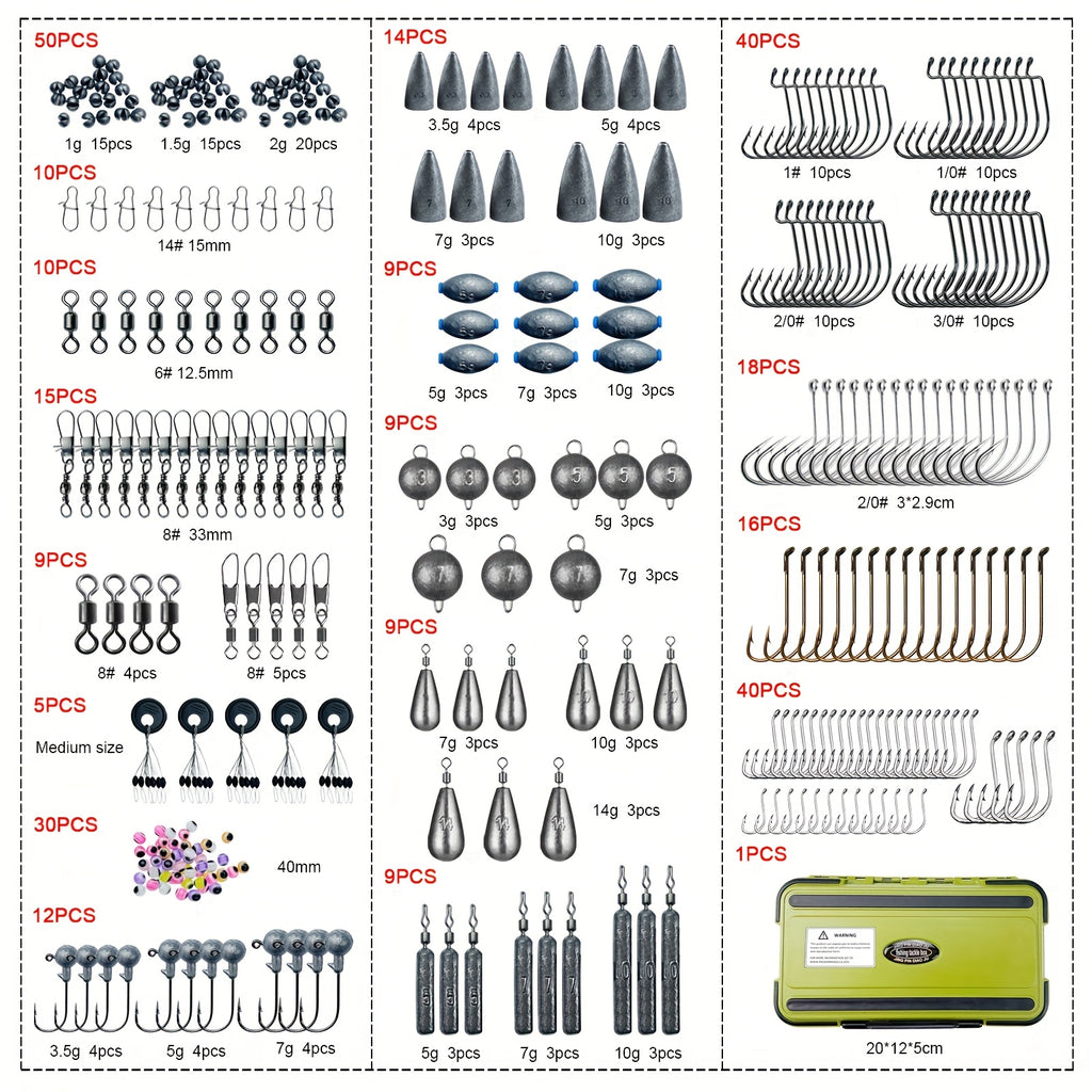 Fishing Tackle Kit 306 & 84 Pcs – Hooks Sinkers Bobbers Jig Heads Beads Swivels Snaps with Tackle Box for Freshwater & Saltwater Fishing