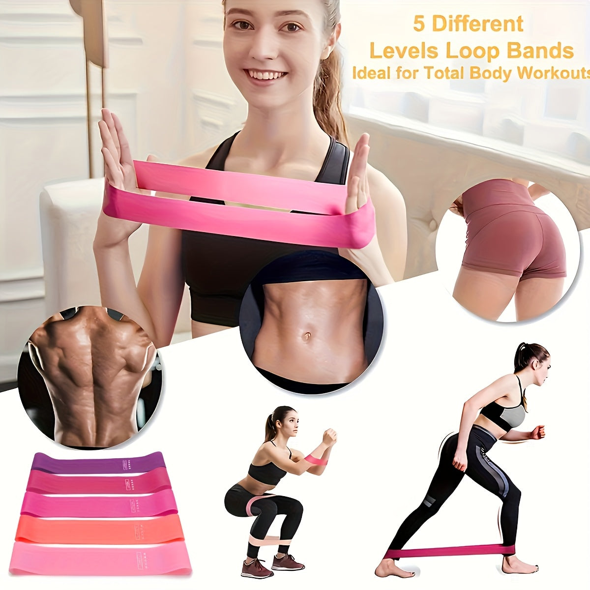 Resistance Band Set for Women 10pcs Heavy Duty TPE Loop Bands for Yoga Pilates Gym Fitness Full Body Workout Deep Squat Exercise Training with Storage Bag