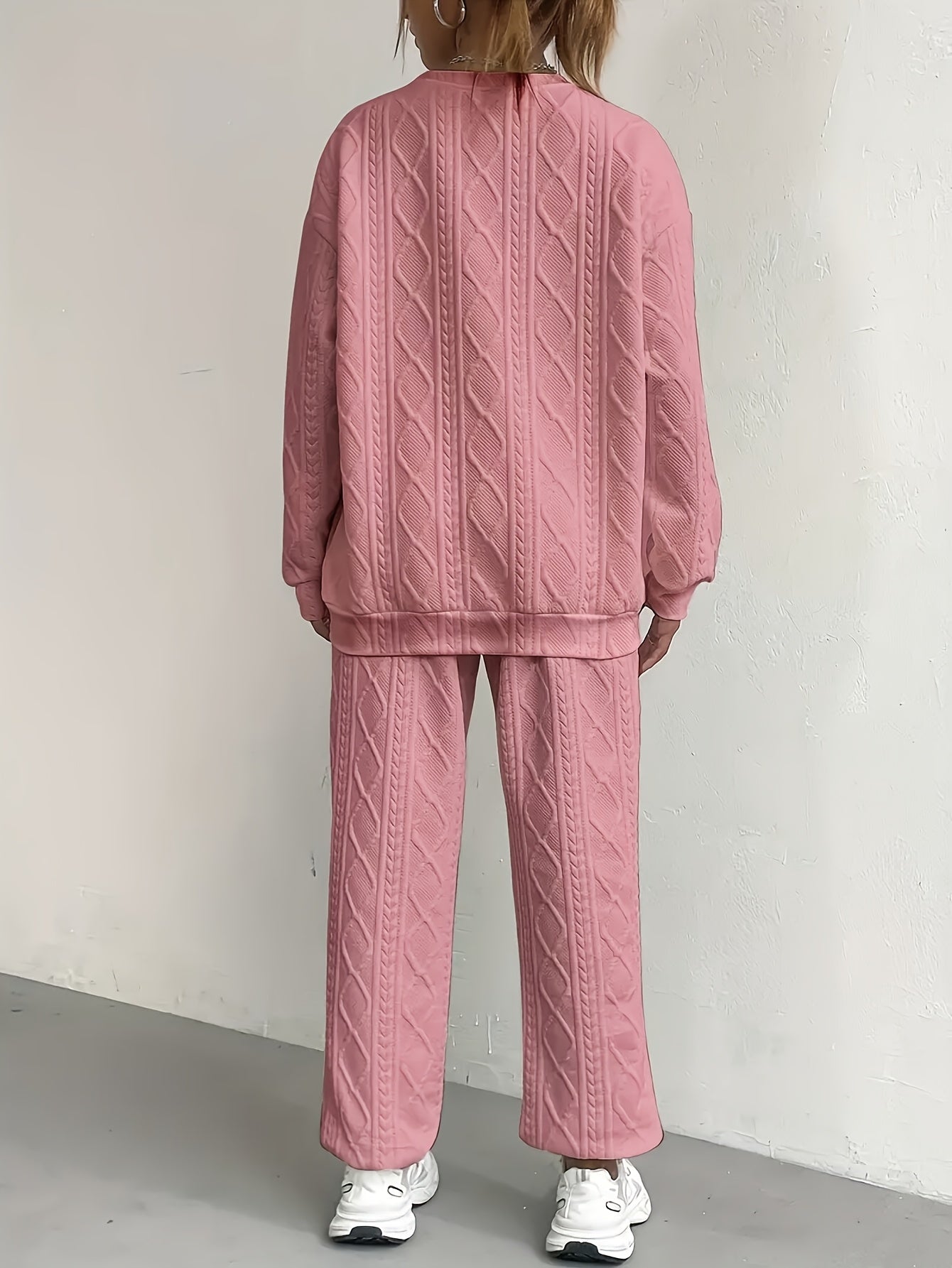 Women's 2-Piece Casual Tracksuit Set Jacquard Crewneck Long Sleeve Top and Sweatpants Breathable Soft Fabric for Lounge Workout Everyday Wear S M L XL XXL Multicolor