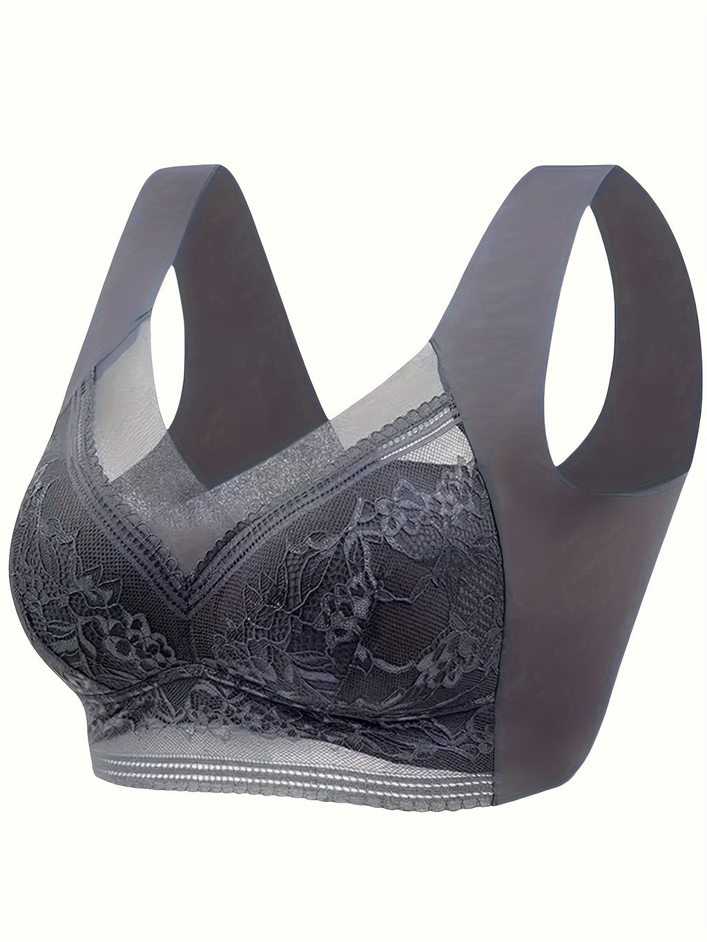 4-Pack Women's Lace Sports Bra Vest – Ice Silk Traceless Bralette with Beautiful Lace Back, Fixed Cup Support for Large Chest, Breathable Gathered Design, Sizes S-XXL