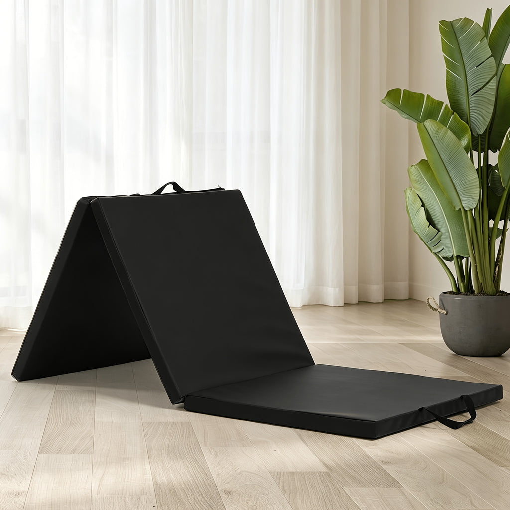 Tri-Fold Yoga Mat Heavy Duty Non-Slip Exercise Mat with Carrying Handles – High-Density Folding Gym Mat for Home Gym, MMA, Wrestling, Stretching, Men & Women