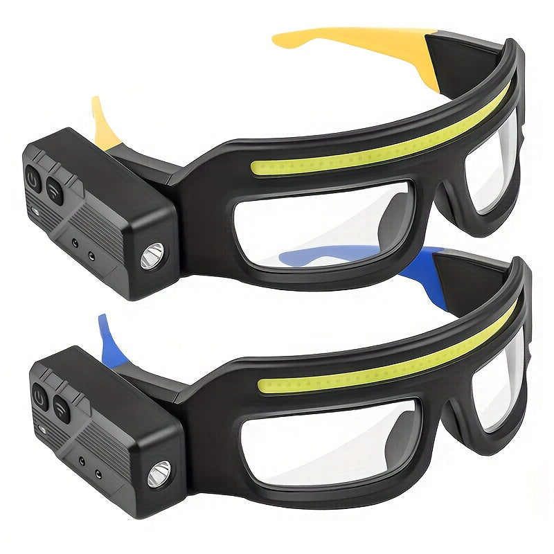LED Headlamp Head Torch with Rotatable Beam Adjustable Brightness Strobe Mode for Night Running Cycling Fishing Camping Glasses Light Head Mounted Flashlight Yellow Blue