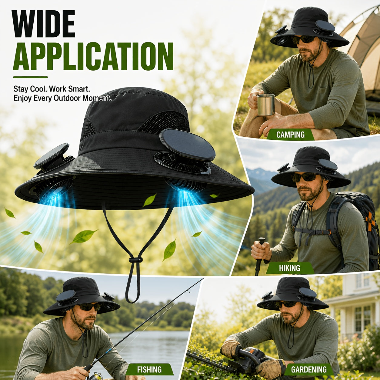 Solar Fan Hat with Built-In Cooling Fans – Breathable Wide Brim Sun Hat for Men & Women, Adjustable Speed for Hiking, Fishing, Gardening & Outdoor Summer Activities
