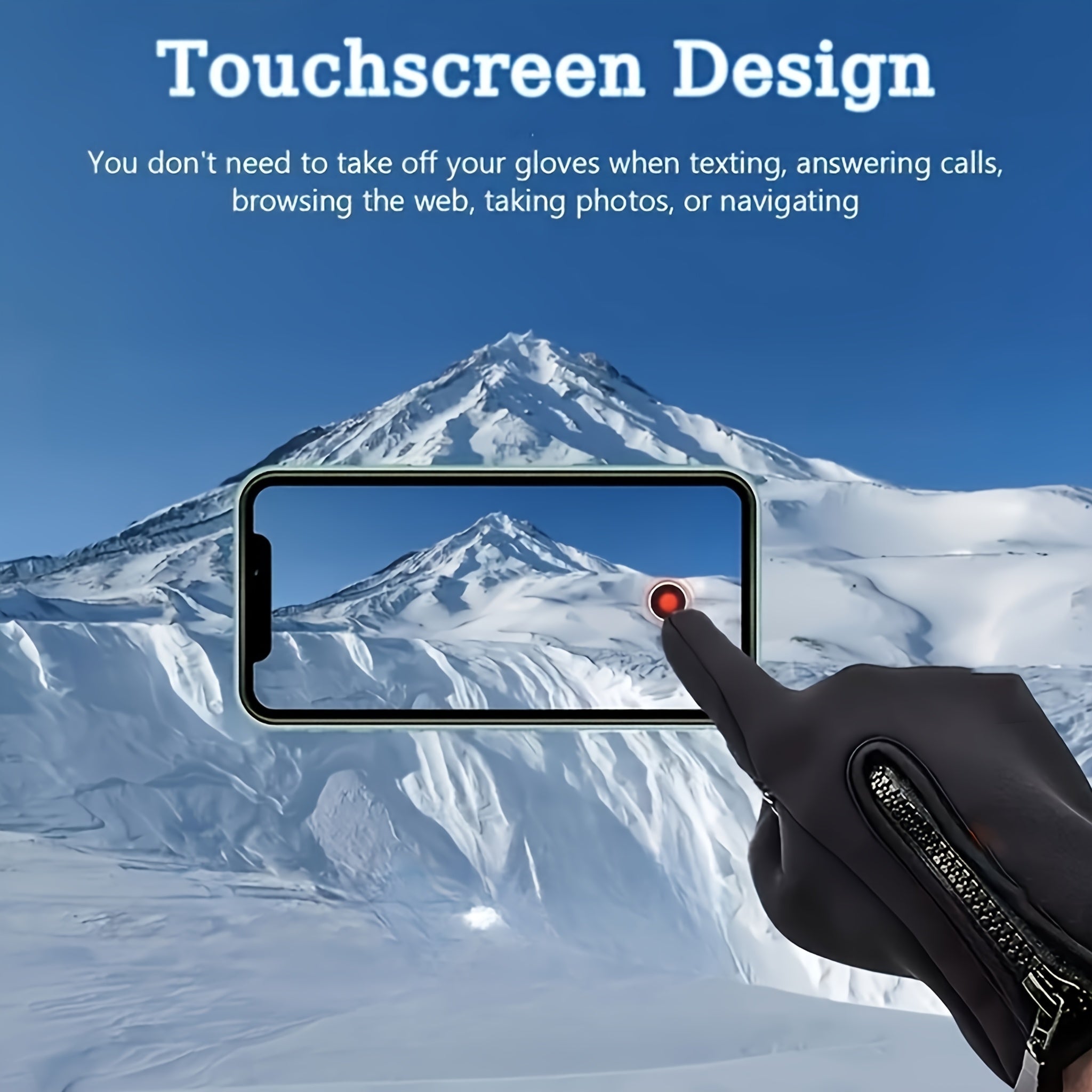 Winter Thermal Gloves Touchscreen Windproof – Fleece-Lined Zipper Closure, Soft Polyamide Knit for Hiking, Skiing & Outdoor Activities | Unisex Black | M–XL