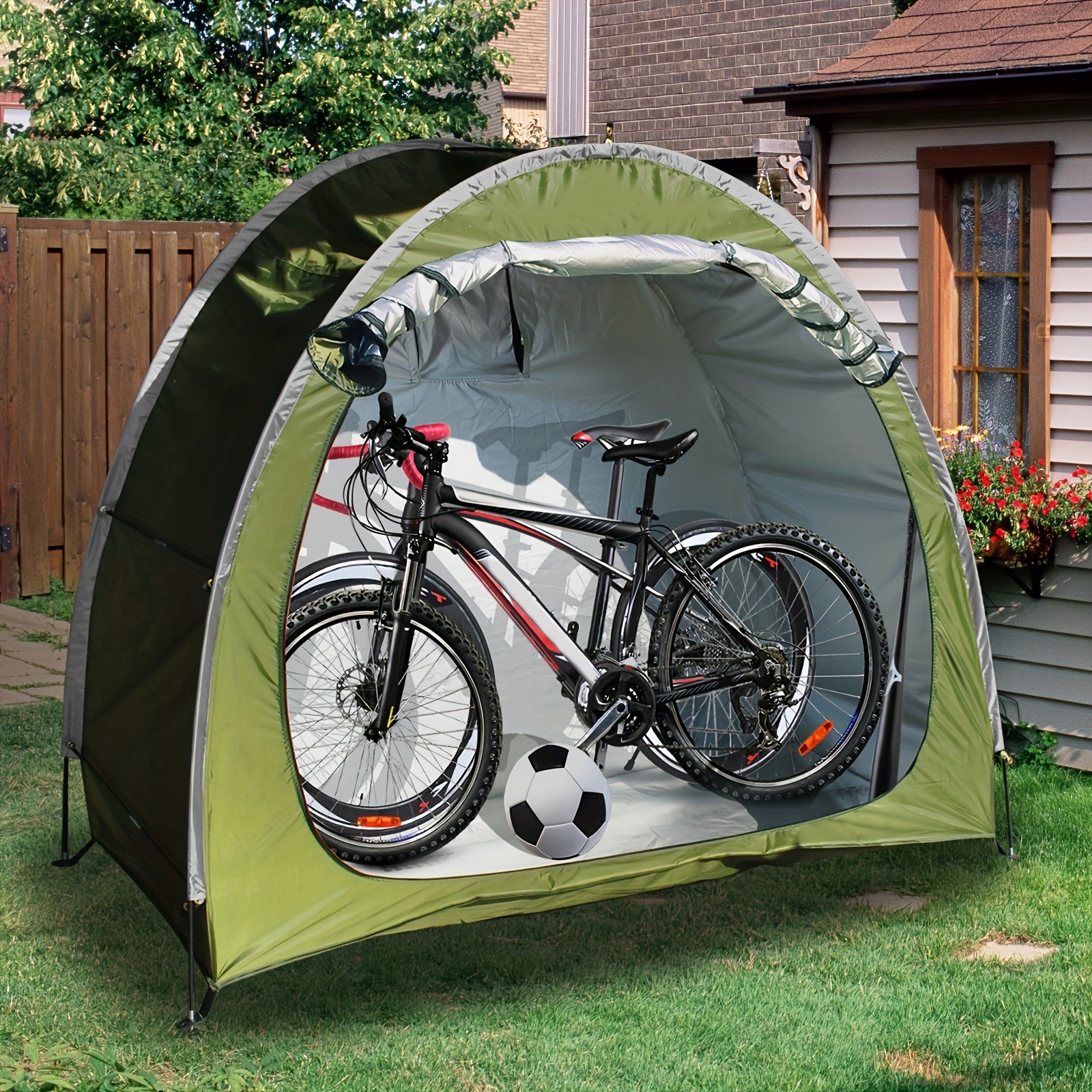 Portable Folding Bicycle Storage Tent Shed – Fits 2-3 Bikes Waterproof 210D Oxford Cloth with Fiberglass Poles for Home Garden Outdoor Bike & Motorcycle Storage