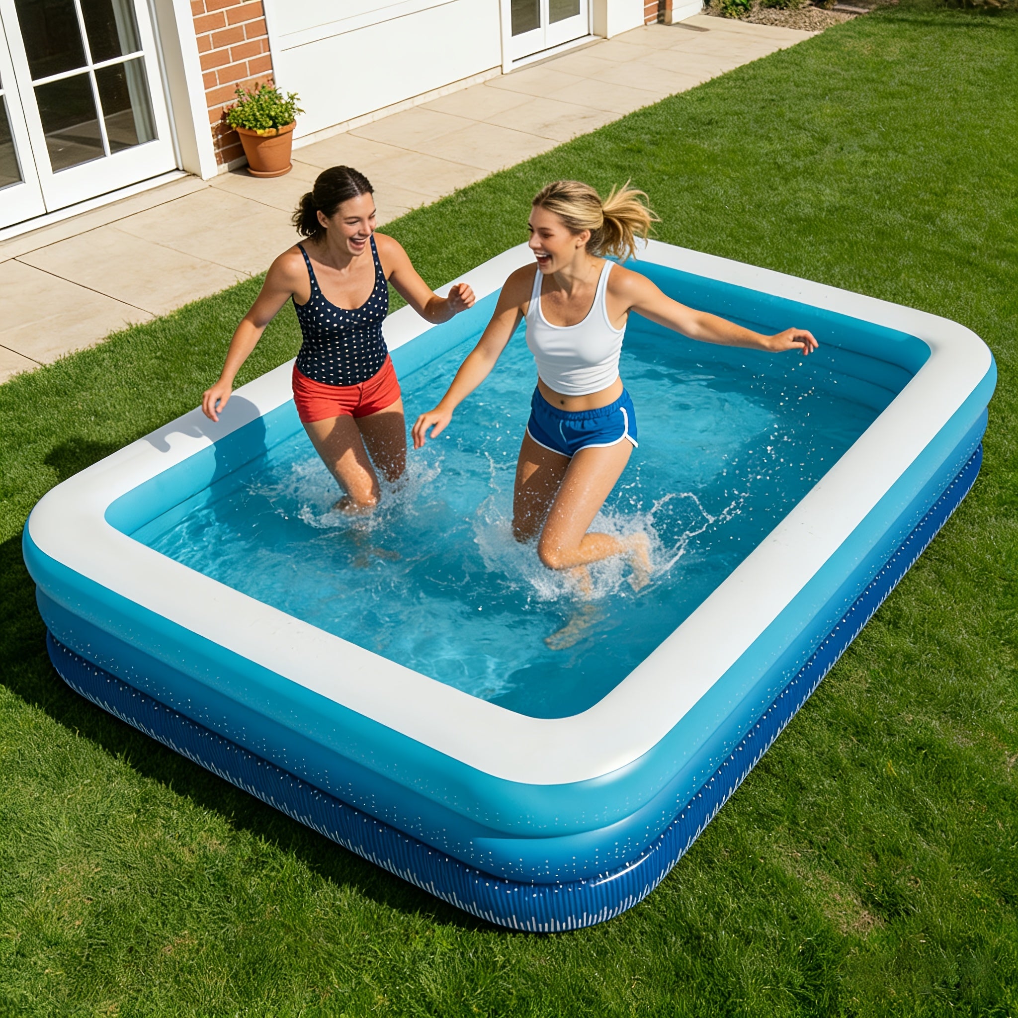 Inflatable Swimming Pool for Adults Thickened 3-4 Layer Foldable Portable Backyard Pool - Above Ground Family Pool for Home Courtyard Outdoor - Navy Blue Sea Blue 70-125 Inch
