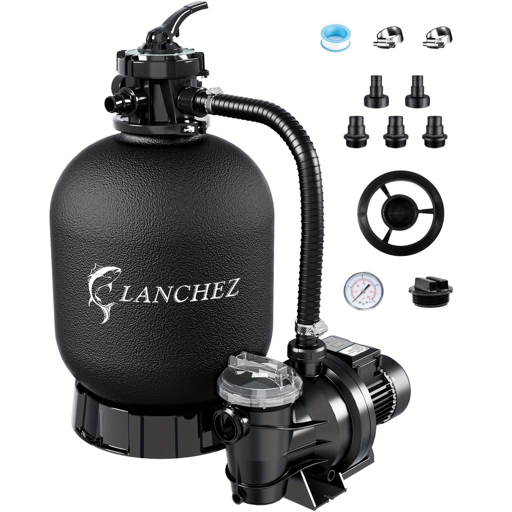 Sand Filter Pump for Above Ground Pool with Timer – 1HP 2400-4500GPH Flow, 6-Way Valve, Fits 13000-20000 Gallon Pools, 12in 13in 16in Models, Enhanced Circulation System