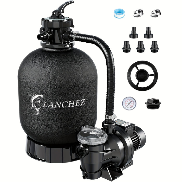 Sand Filter Pump for Above Ground Pool with Timer – 1HP 2400-4500GPH Flow, 6-Way Valve, Fits 13000-20000 Gallon Pools, 12in 13in 16in Models, Enhanced Circulation System