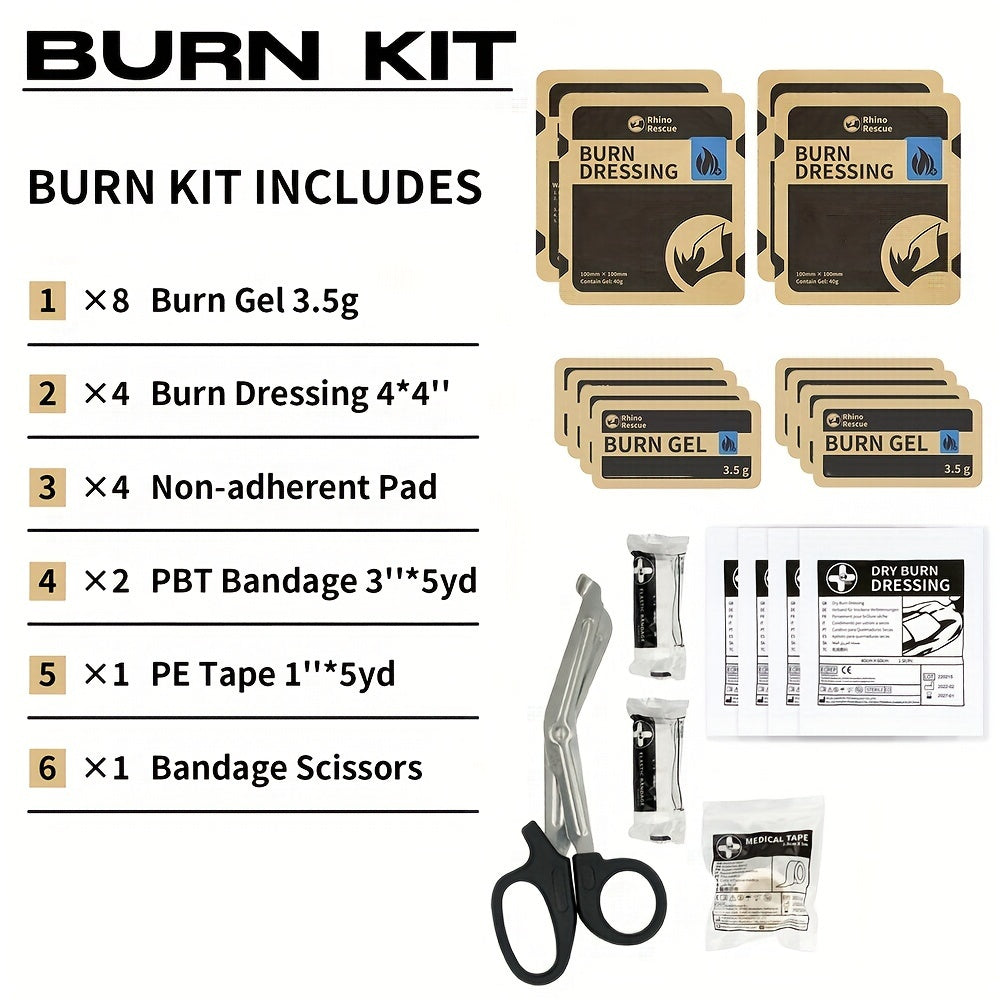RHINO RESCUE Burn Dressing Kit Emergency Burn First Aid Kit – Portable Burn Care Set for Home Office Car Camping Outdoor – Visible Orange Emergency Burn Treatment Kit for Adults & Families
