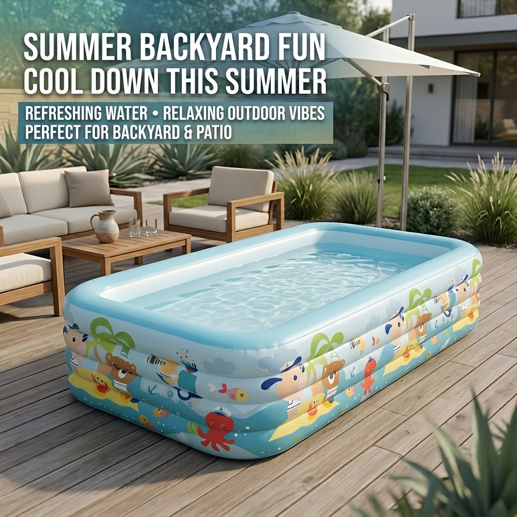Extra Large Rectangular Inflatable Swimming Pool for Family, Thickened PVC Wear-Resistant Leak-Proof Backyard Pool for 1-6 People, Easy Setup Above Ground Pool for Garden Outdoor Summer Fun