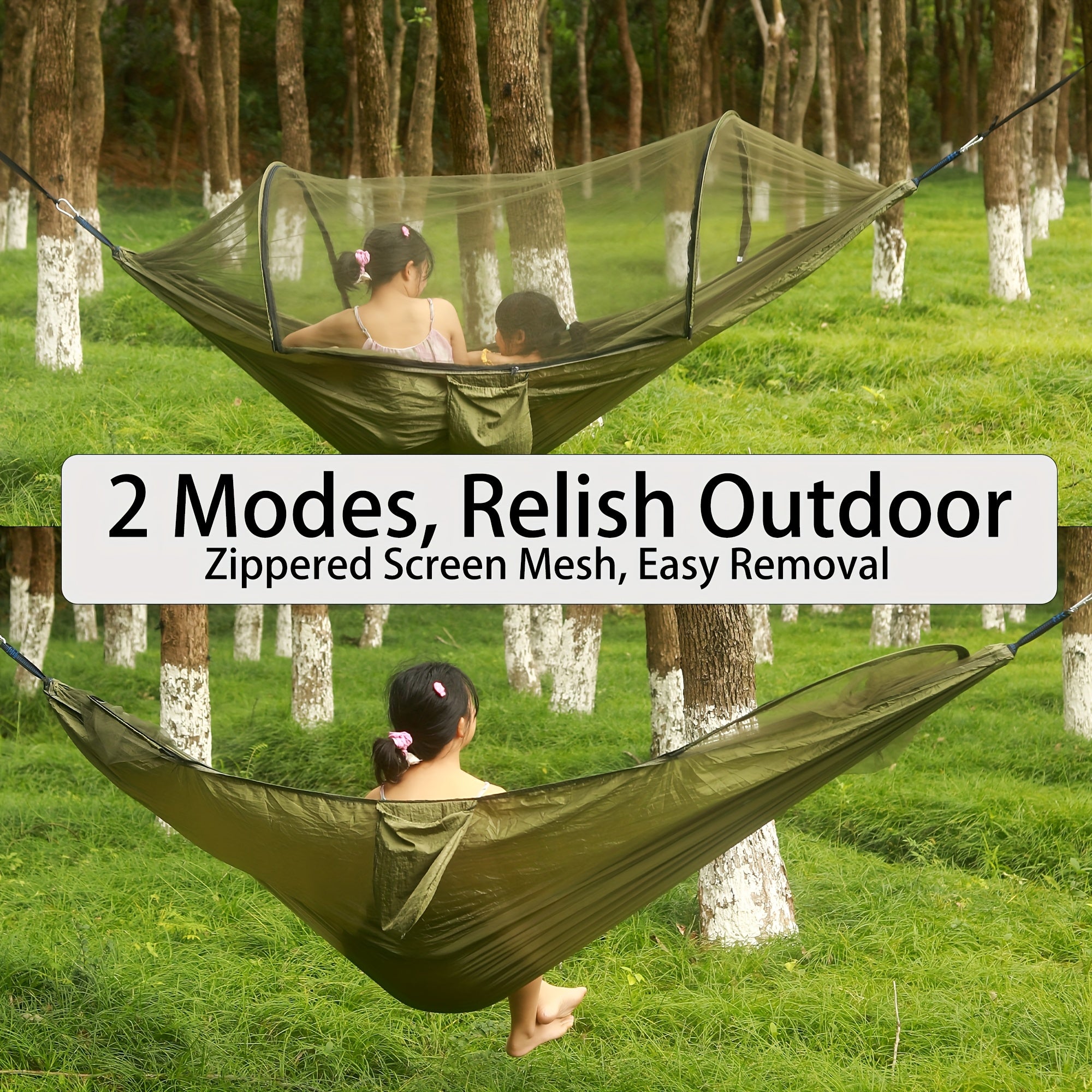 3-in-1 Double Camping Hammock with Mosquito Net and Sun Shade Durable Lightweight Portable for Camping Hiking Backpacking Picnic Garden Patio Park Outdoor Adventures