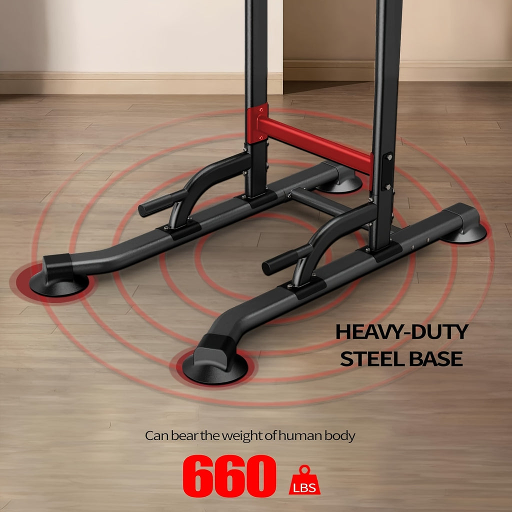 Power Tower Dip Station with Adjustable Height for Home Gym, Multi-Function Pull Up Bar Station for Strength Training, Workout Fitness Station for Dips Push Ups Knee Raises