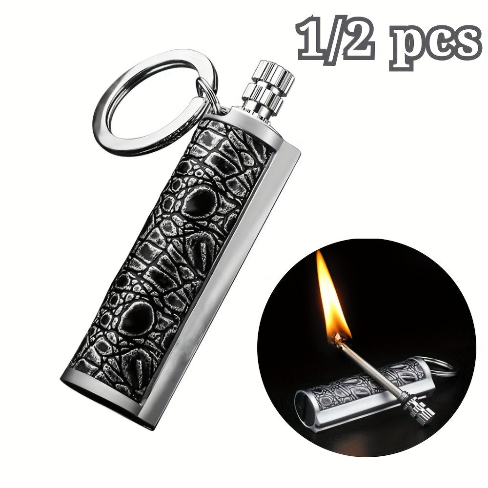Flint Fire Starter Keychain Metal Matchstick Permanent Match Lighter Portable Waterproof Emergency Fire Starter Gear for Outdoor Camping Hiking Survival EDC Men's Gift