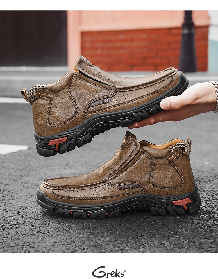 Men’s Slip-On Ankle Boots – Hand-Stitched Moccasin Chukka Non-Slip Outdoor Hiking & Driving Loafers | Black, Khaki, Brown | US 3.5–12.5