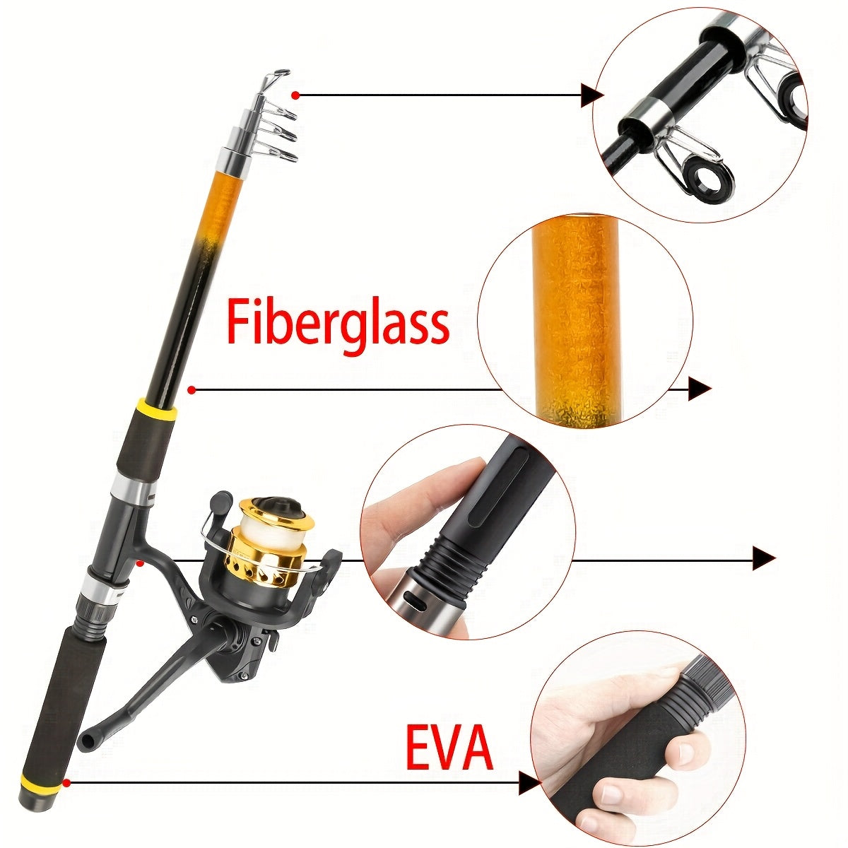 Fishing Rod and Reel Combo Beginner Starter Kit Telescopic Spinning Rod with Hard Soft Baits Accessories Box Bag Ambidextrous 70-83 Inch