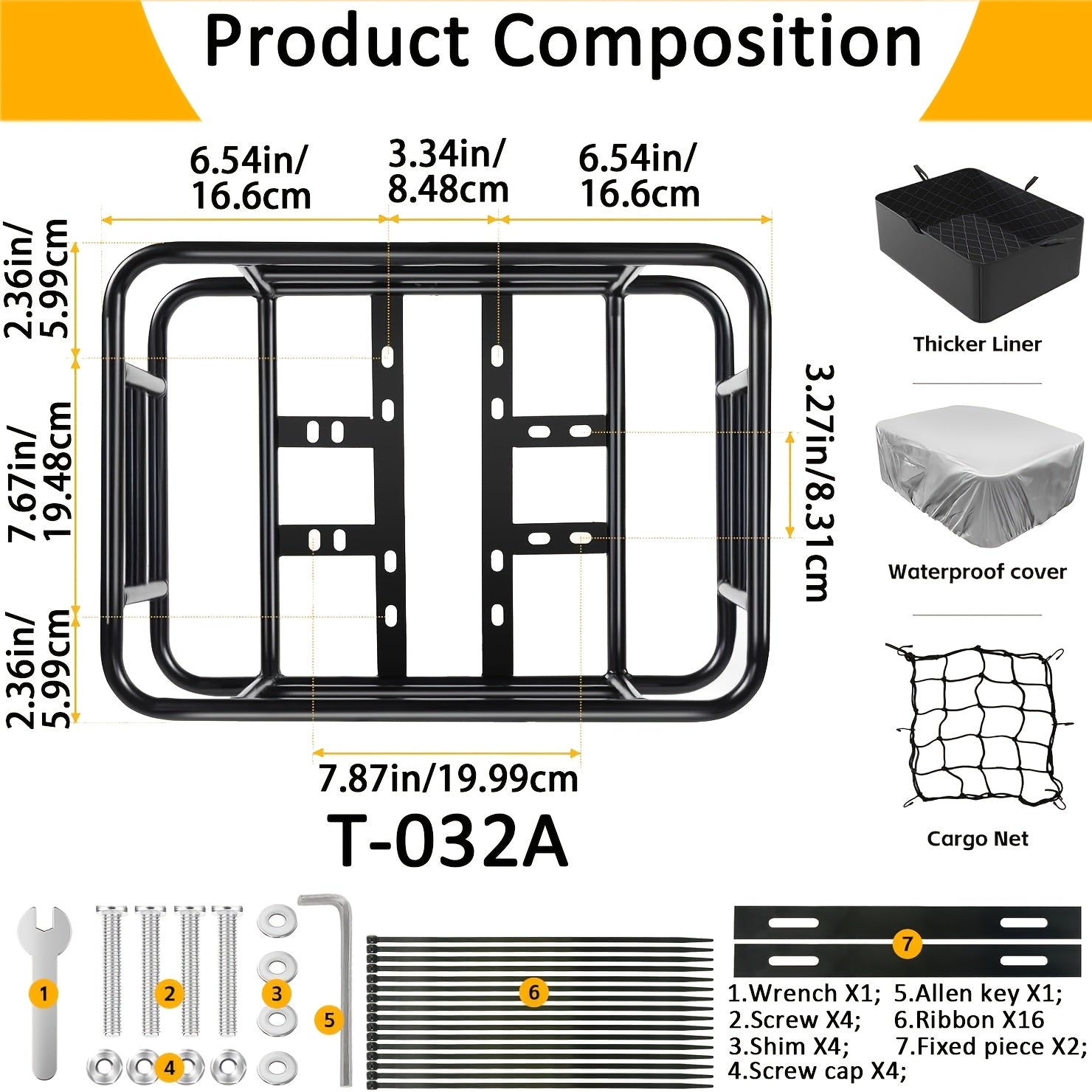 Rear Bike Basket Heavy Duty Iron Large Removable Folding, Bicycle Rear Mount Basket for Most Bikes & Ebikes, Black Frame Cargo Basket for Groceries Vegetables Pets, Commuter Cycling Accessory