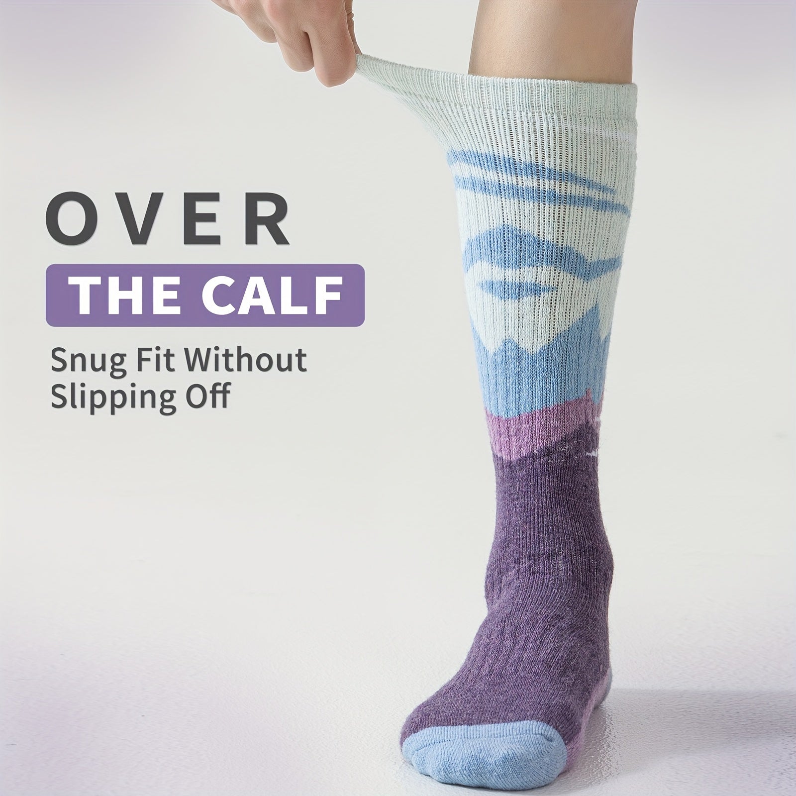 3-Pack Wool Ski Socks Knee High Thermal Winter Socks for Men & Women – Thick Warm Striped Socks for Skiing, Snowboarding & Outdoor Sports, M/L