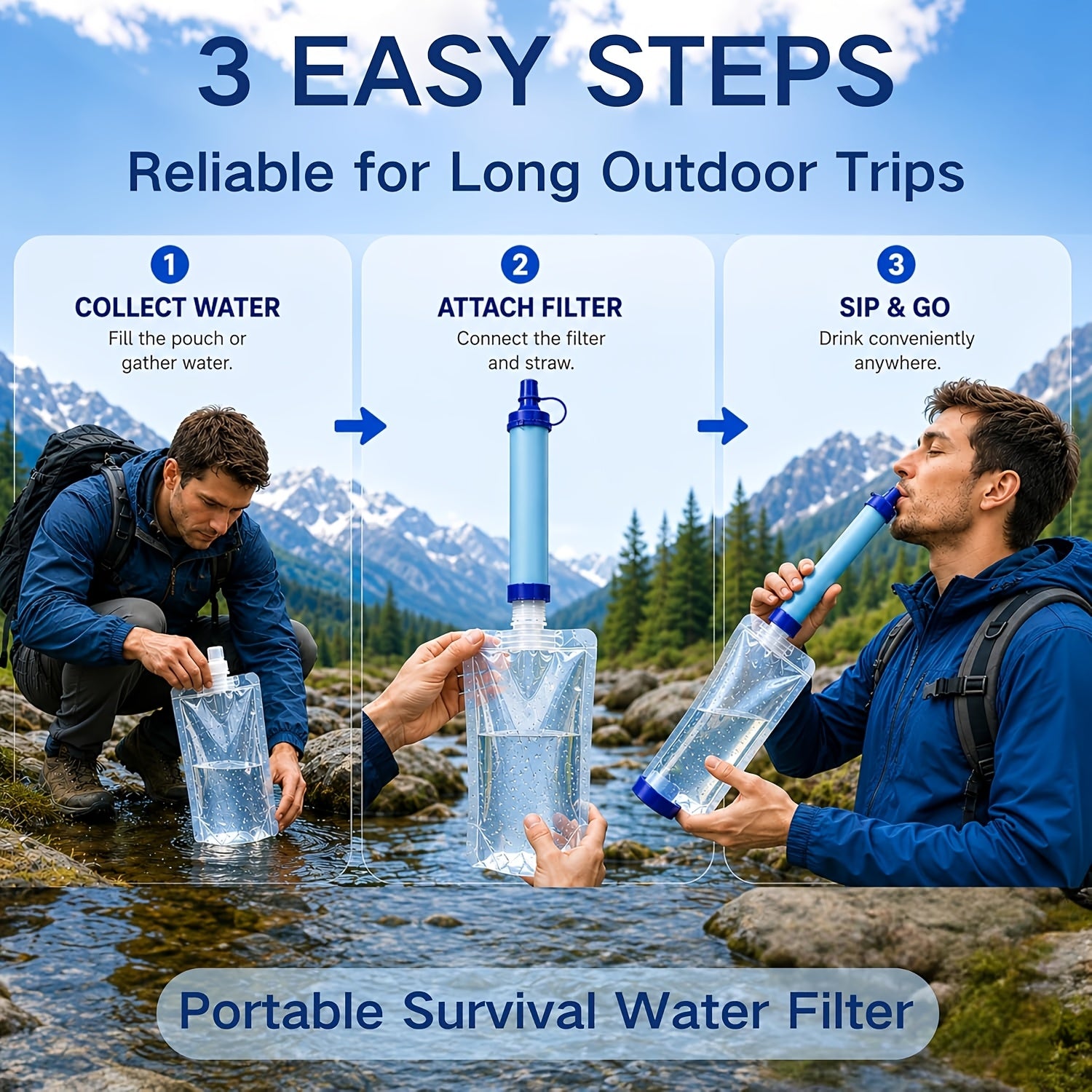 Survival Water Filter Straw 10000 Gallons Portable Personal Water Purifier for Camping Hiking Backpacking Emergency Filtration BPA Free