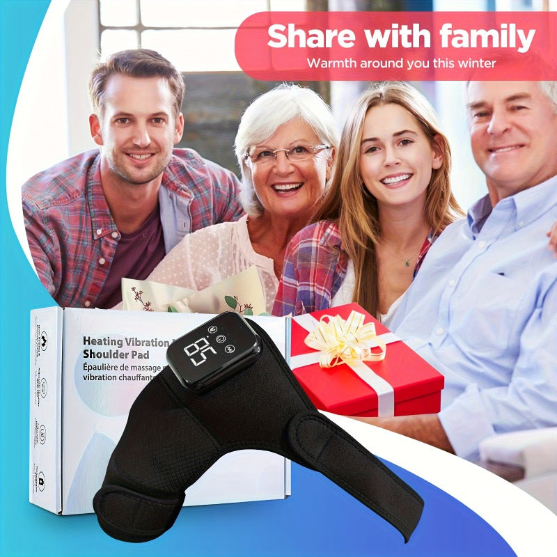 Cordless Heated Shoulder Massager with Vibration - Heating Pad for Shoulder, Elbow & Knee Pain Relief, 3 Heat Levels, 3 Vibration Modes, LED Touch Screen, Gift for Parents & Seniors