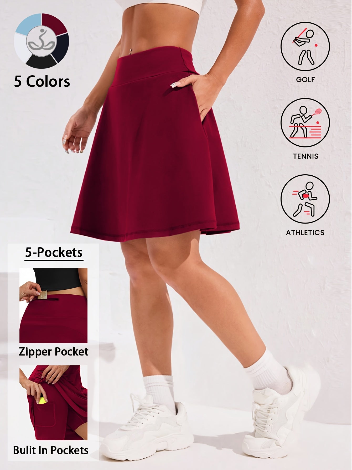 Women's Knee-Length Skort 20-Inch High Waist with 5 Pockets Built-In Shorts Long Athletic Skirt for Tennis Golf Workout Casual Wear S-XXL