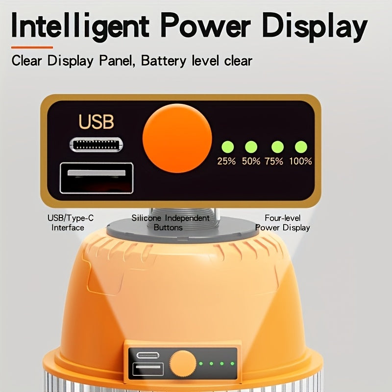 LED Camping Lantern USB Rechargeable – Ultra Bright Hanging Tent Light with Built-In Battery & Emergency Phone Charger for Camping, BBQ, Patio & Outdoor Use | Orange