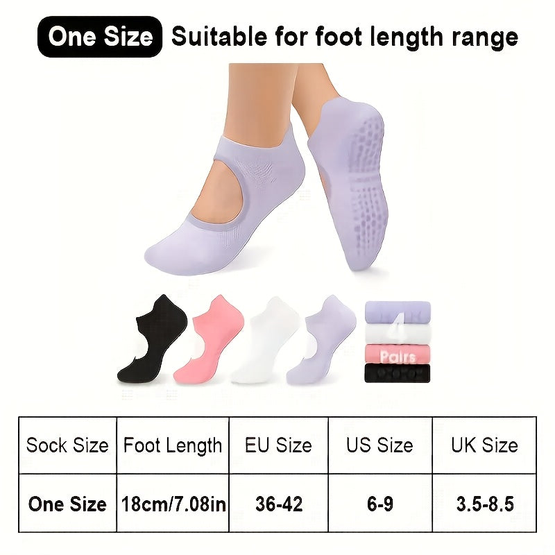 Non-Slip Yoga Socks for Women 4 Pairs Grip Socks with Silicone Dots Open Toe Design Pilates Barre Ballet Dance Fitness Socks Mixed Colors All Seasons