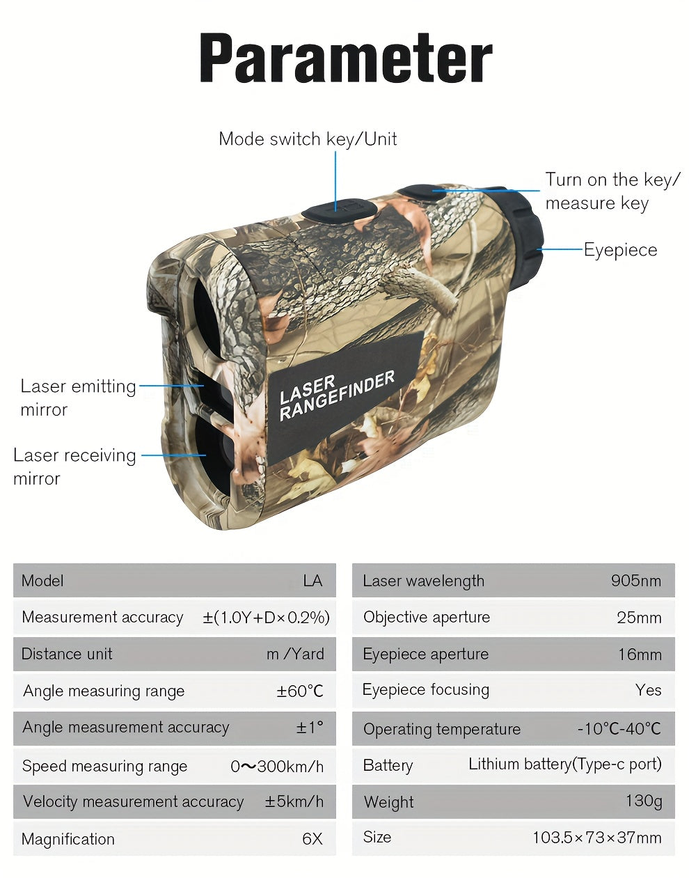 1200 Yard Laser Rangefinder 6X Camo Rechargeable – Golf & Hunting Range Finder with Flagpole Lock, Trajectory Compensation, Speed & Altitude Measurement