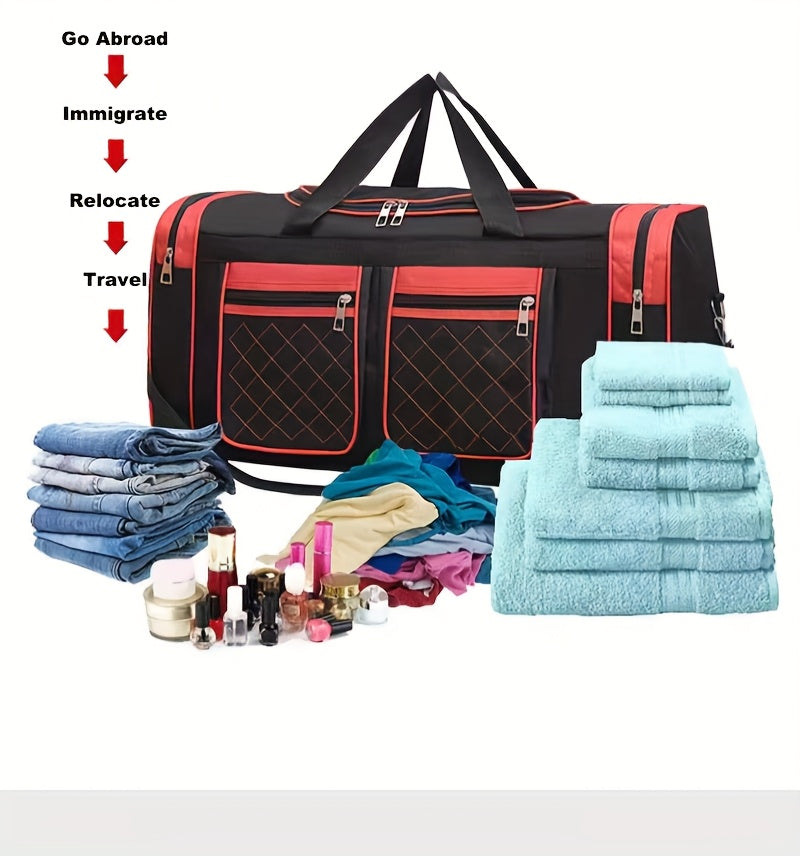 Large Capacity Duffel Bag Heavy Duty – Multi-Pocket Gym Travel Camping Outdoor Bag with Adjustable Strap for Men Women Black Blue Red
