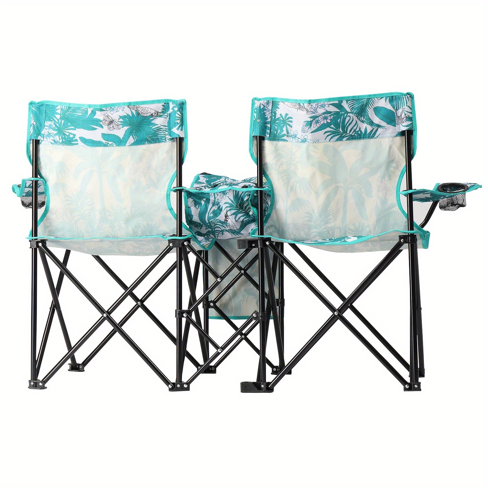 Folding Fishing Chair with Sun Umbrella 2-Seat Portable Outdoor Chair - Iron Alloy Frame Oxford Fabric Beach Patio Camping Chair with Storage Bag - Red Black Grey Blue Coconut Pineapple Pattern