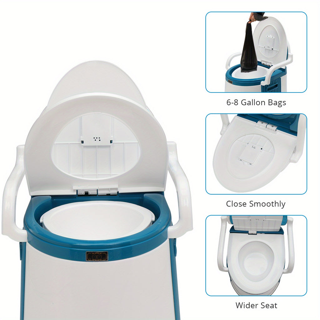 Portable Camping Toilet with Backrest & Handrails – 350LB Capacity, Detachable 6-8 Gallon Bucket, Odor-Control Lid, Lightweight Commode for Camping, RV, Boat & Medical Use