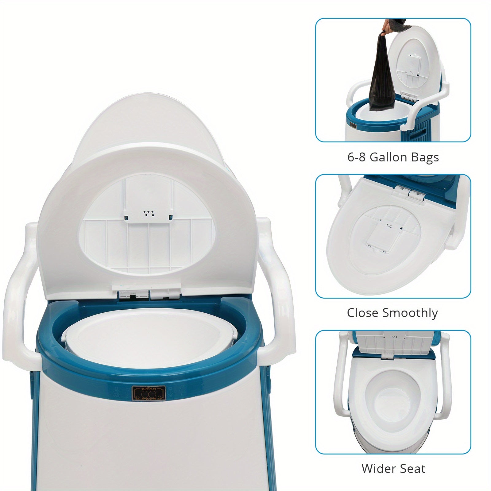 Portable Camping Toilet with Backrest & Handrails – 350LB Capacity, Detachable 6-8 Gallon Bucket, Odor-Control Lid, Lightweight Commode for Camping, RV, Boat & Medical Use