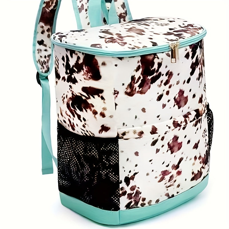 Insulated Cooler Backpack 30-Can Leopard Print Nylon Portable Cooler Bag with Mesh Pockets Adjustable Straps for Beach Camping Picnic Outdoor Travel Daily Use