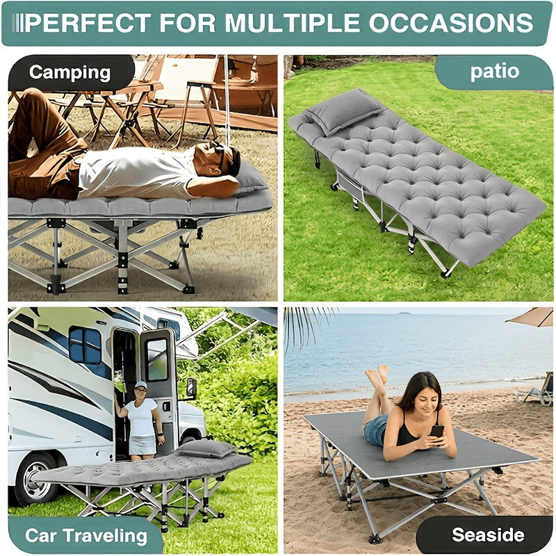 Folding Camping Cot with Mattress Heavy Duty 500/600/700 LBS – Portable Sleeping Bed for Adults, Tent Camping, Outdoor Use, Includes Carrying Bag, Black/Grey