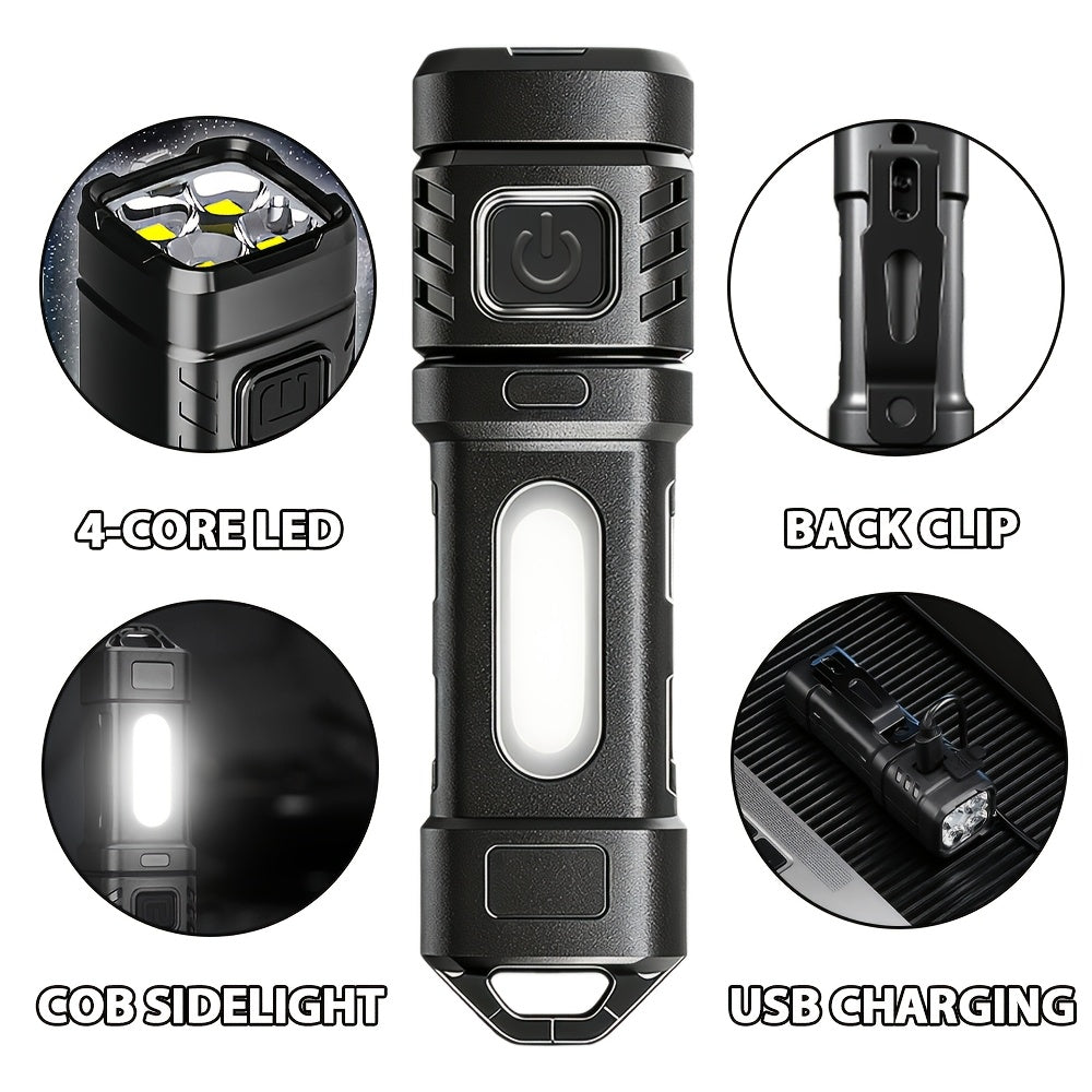 1000 Lumen Tactical Flashlight & Pocket Knife 2-Piece Survival Set – USB Rechargeable 250M Beam 4-Mode Aluminum Flashlight + Clip Knife for Camping Hiking Fishing Emergency EDC