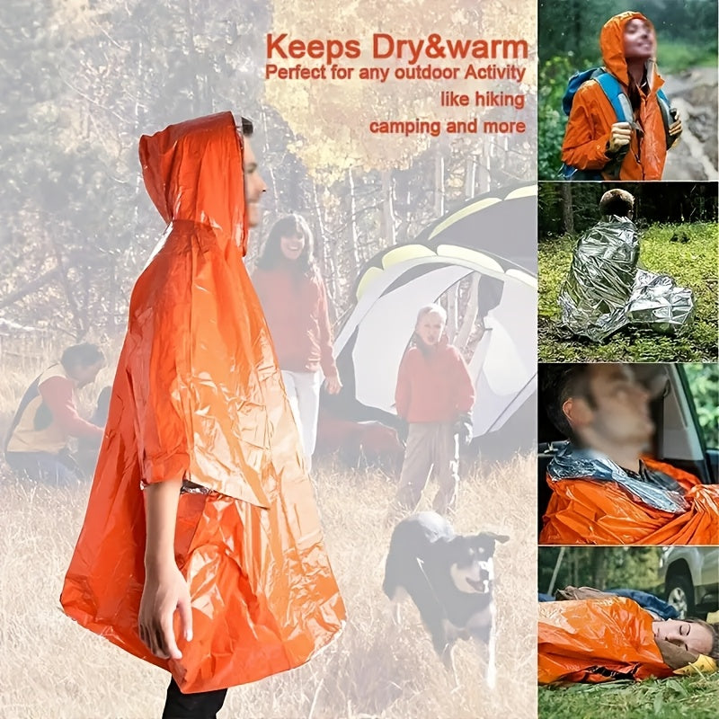 Emergency Rain Poncho Waterproof Two-Sided Thermal Blanket Pack – Portable Raincoat for Hiking Camping Survival Emergency Kit Bug Out Bag