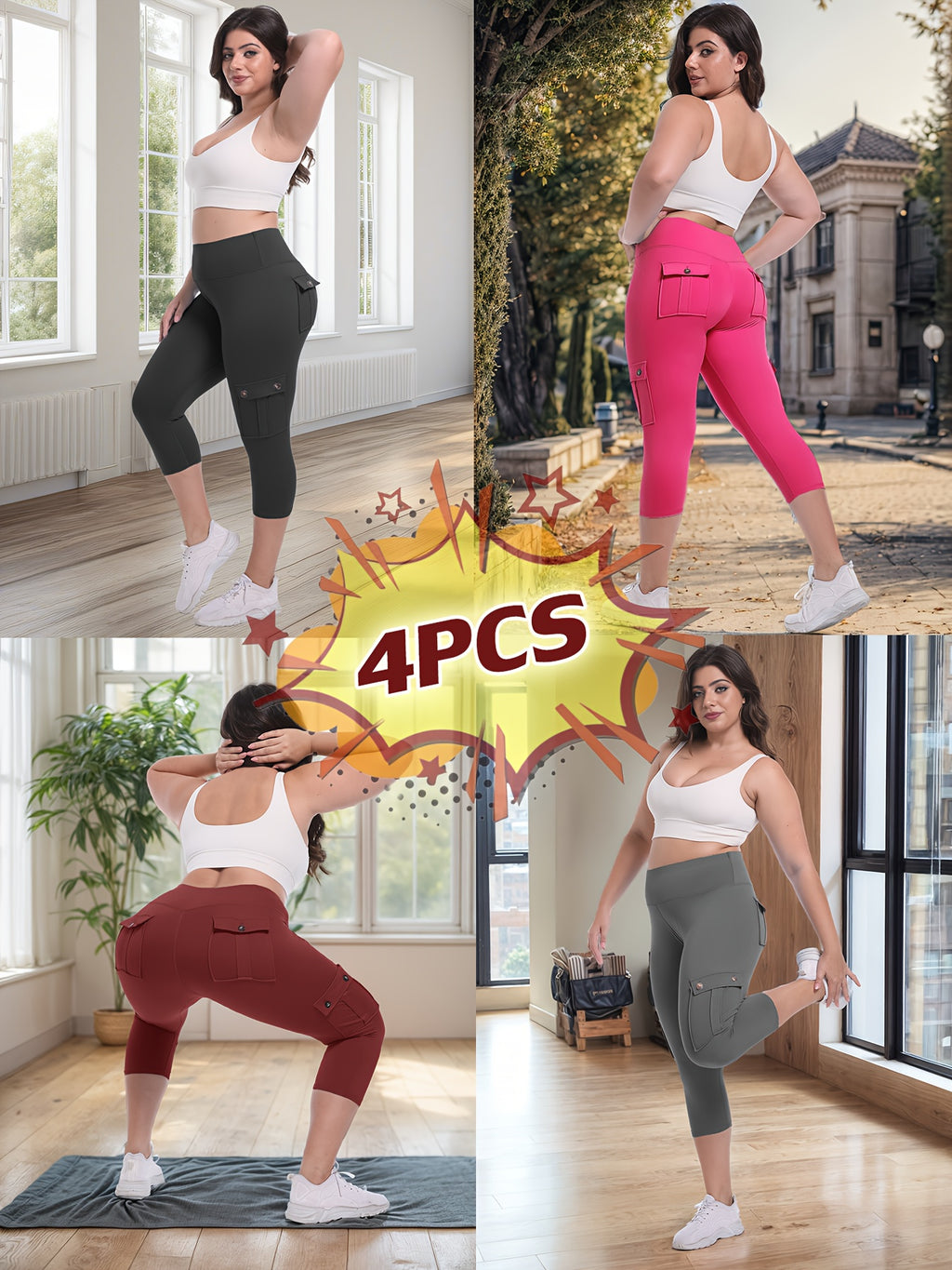 Women's Yoga Capri Pants with Pockets High Waist Butt Lifting Tummy Control – 4-Way Stretch 7/8 Workout Leggings for Running Gym Hiking Pilates 75% Polyester 25% Elastane S M L XL XXL Multi-Color