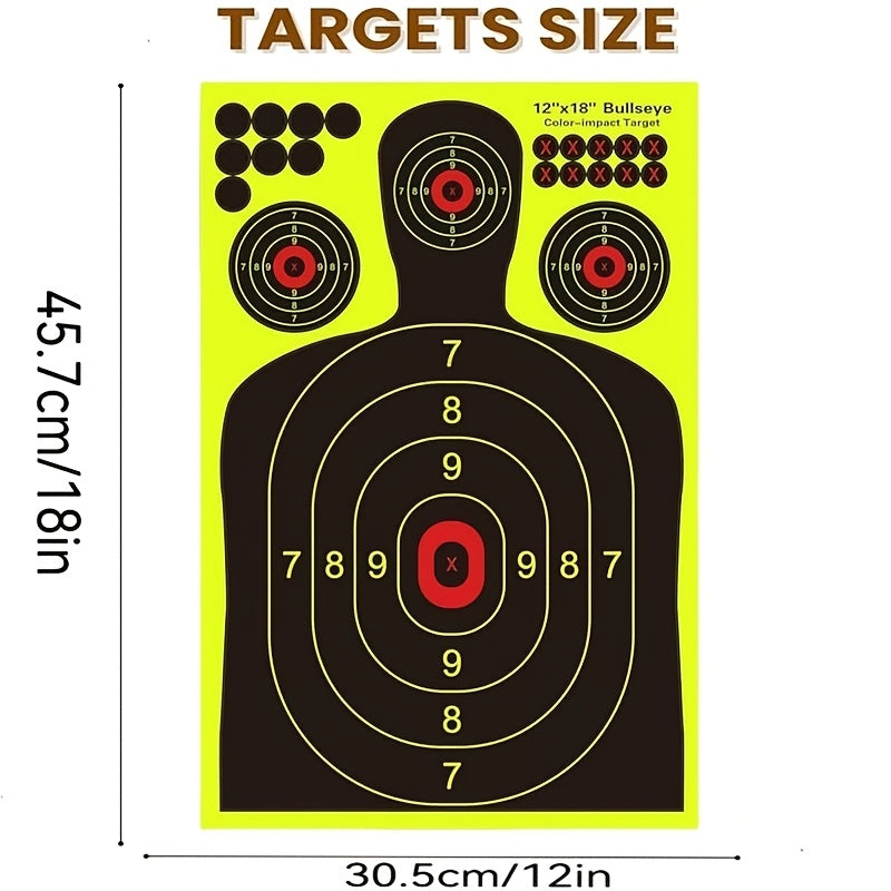 Splatter Targets 12x18 Inch Silhouette Shooting Targets Fluorescent Yellow Self-Adhesive for BB Guns Airguns Rifles Pistols Indoor Outdoor Range Practice 10 20 50 100 Pack