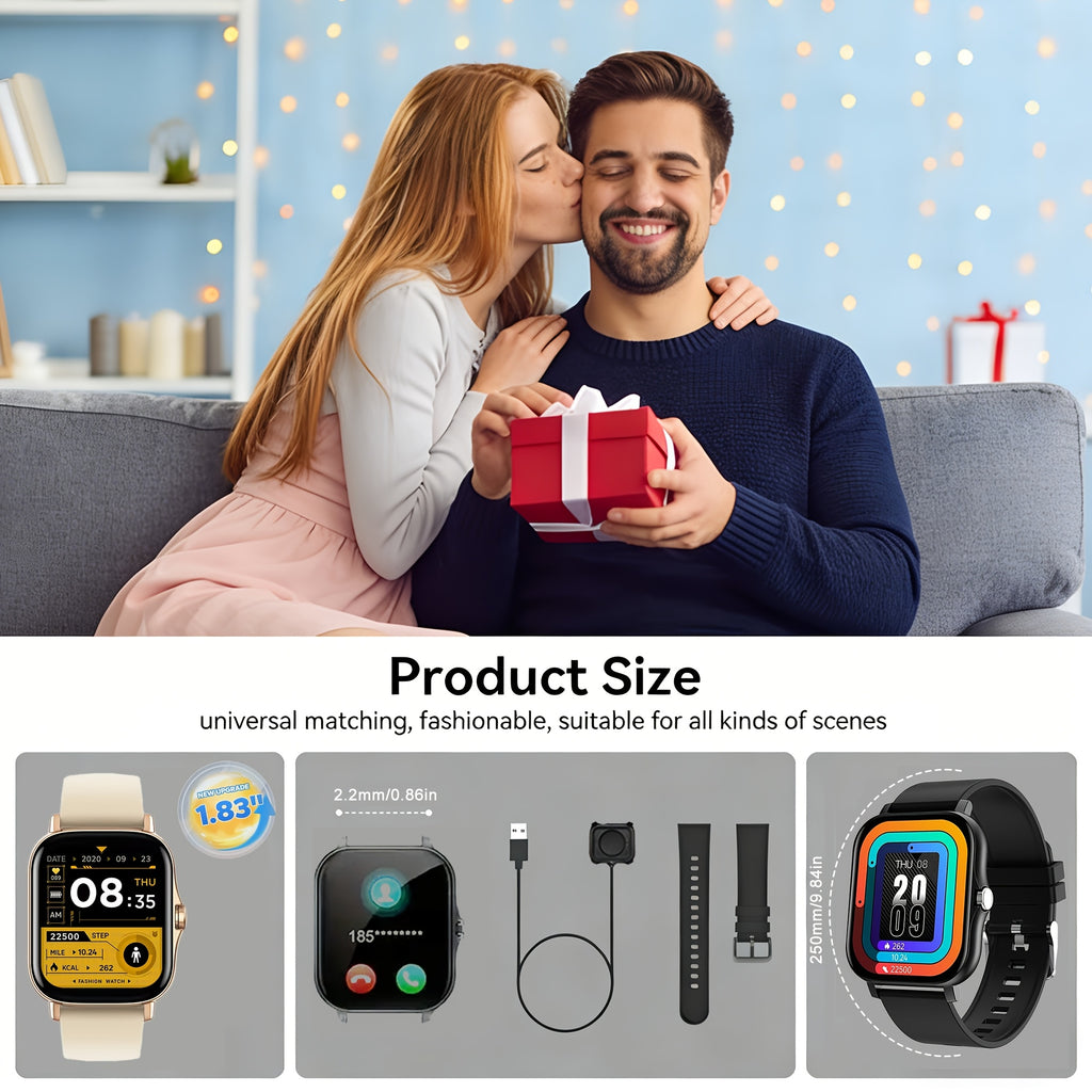 Smart Watch for iPhone & Android with Wireless Calls – HD 1.52" Full Touch Screen Fitness Tracker, Music Control, Message Alerts, Luminous Display, Silver Black Gold Pink, Single & Dual Strap