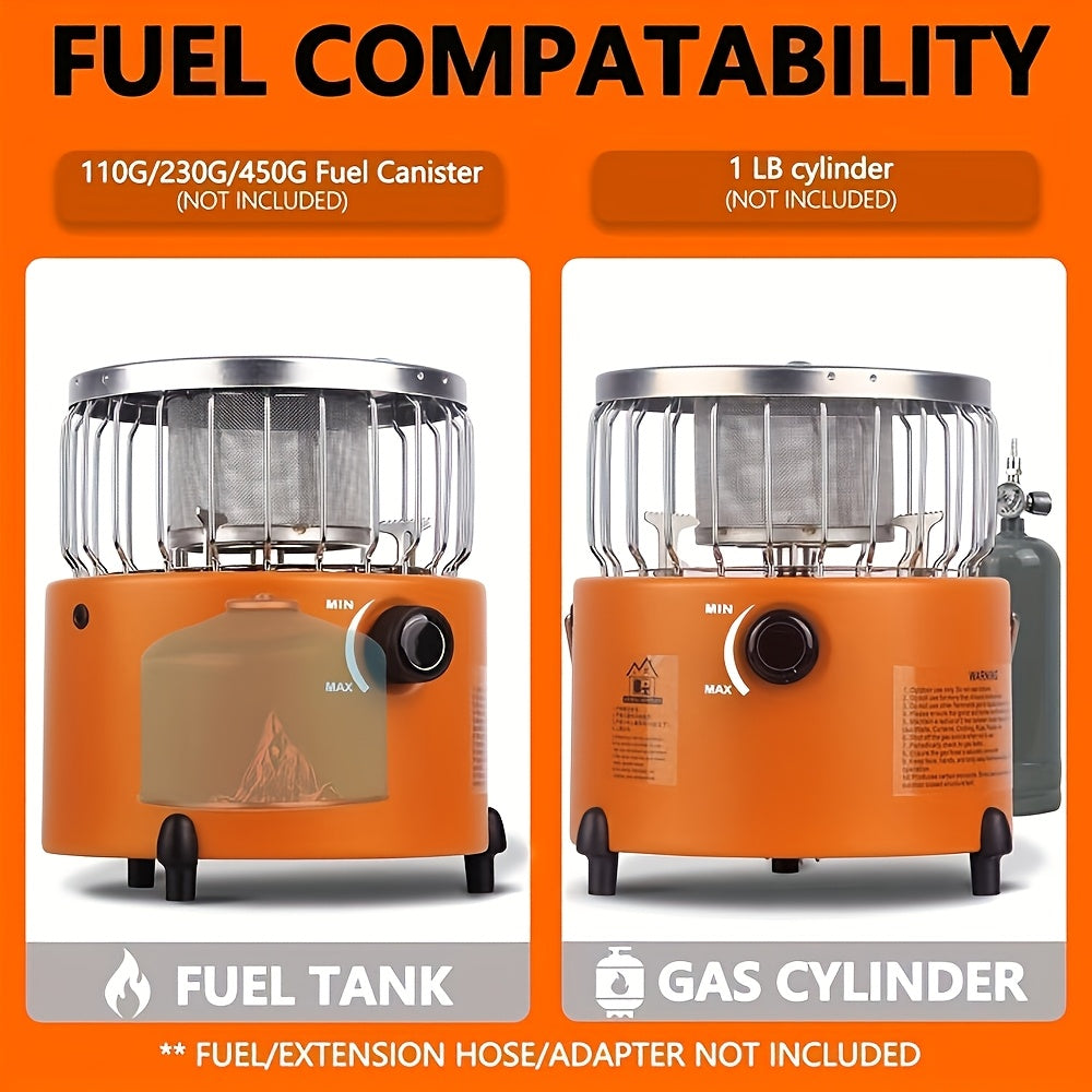 9000 BTU Propane Camping Stove Heater 2-in-1 Portable Indoor Outdoor Gas Stove Adjustable Flame Piezoelectric Ignition Emergency Preparedness Stainless Steel