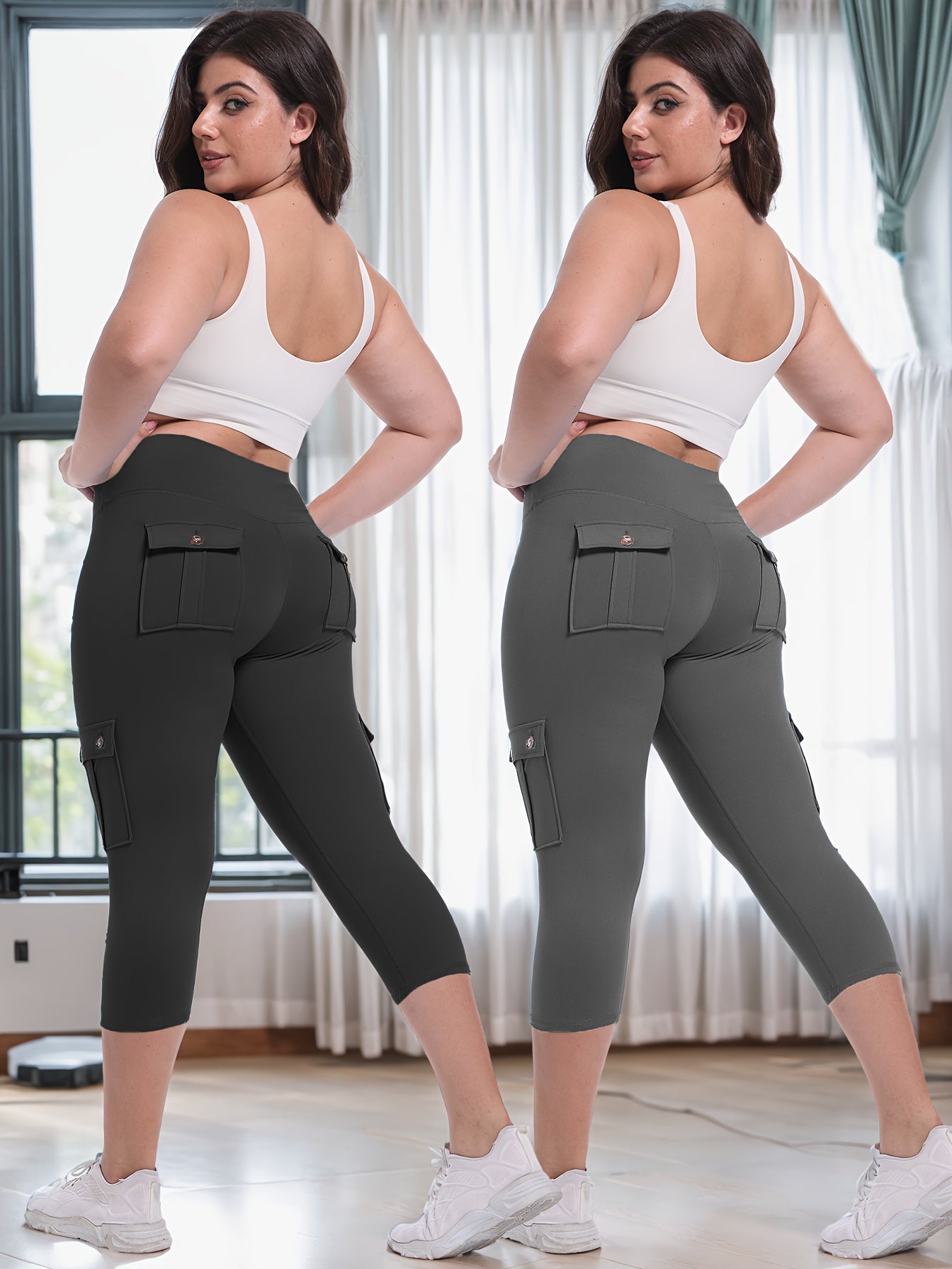 2pcs Capri Leggings Set Women High Waist Butt Lifting Yoga Workout Pants Tummy Control 4-Way Stretch Activewear S-XXL