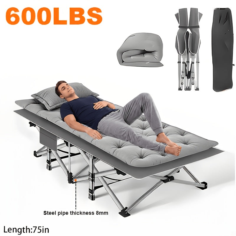 Folding Camping Cot with Mattress Heavy Duty 500/600/700 LBS – Portable Sleeping Bed for Adults, Tent Camping, Outdoor Use, Includes Carrying Bag, Black/Grey