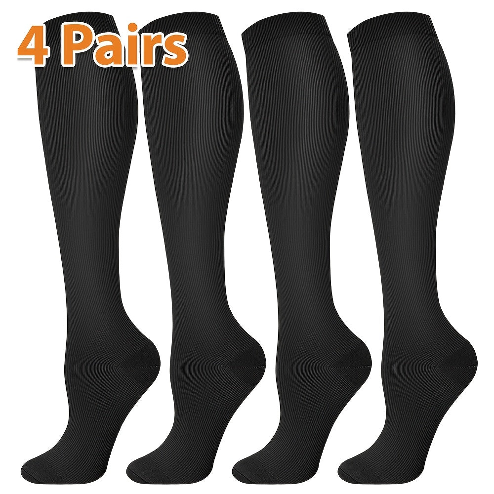 Compression Calf Socks 4 Pack for Women Men, Unisex 3D Compression Technology Calf Sleeves for Sports Running Yoga Fitness, Graduated Compression Leg Socks for Athletic Performance & Recovery